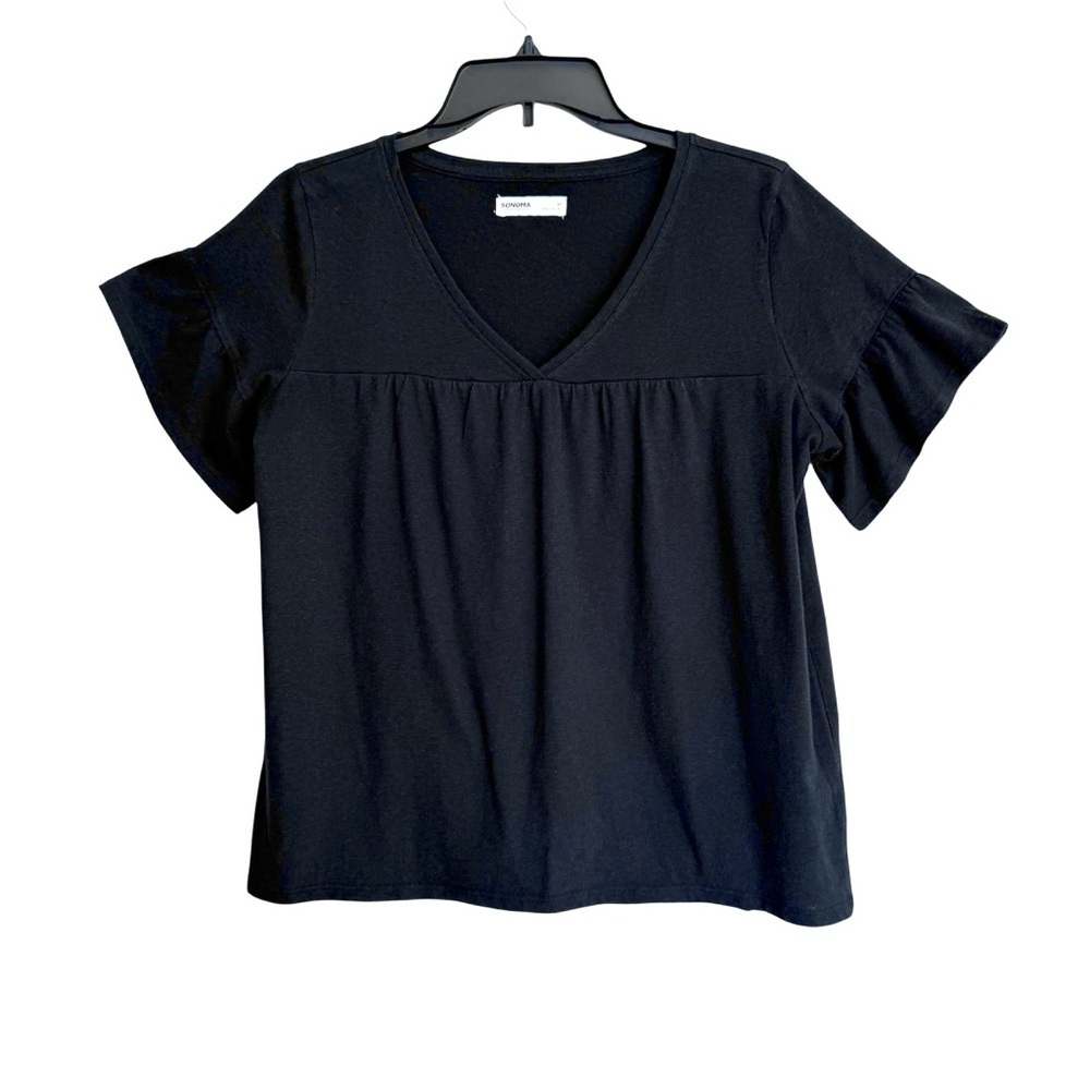 Sonoma Black Flutter Sleeve Top Size Medium
